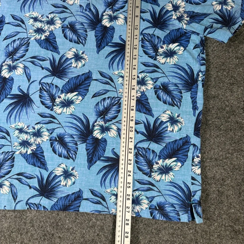 Tommy Bahama Polo Shirt Mens Large L Blue Tropical Hibiscus Floral Stretch Polo